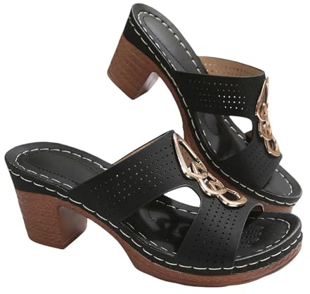 Generisch Sandalias anchas para mujer, sandalias anchas de verano de corcho, separadores de dedos de verano, con cierre de , ortopédicas, modernas, para exteriores y senderismo, Negro , 42 EU