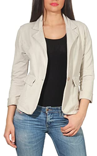 Malito – Damkavaj, enfärgad med knapp – sweatblazer med kavajslag och dekorativa fickor – kort jacka i baslook – skräddarsydd jerseykavaj 1654 (storlek S-XXL), Beige, XXL