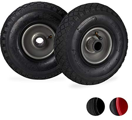 Relaxdays Hand Truck Spare Tyres Set of 2, 3.00-4, Pneumatic Wheels with Steel Rim, 25 Hub Diameter, Multicolour