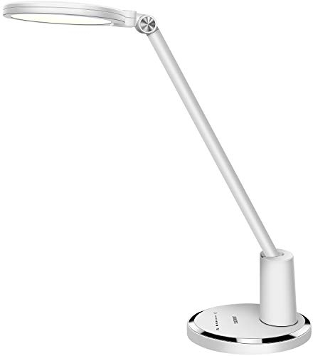 JUKSTG Schreibtischlampe LED, 12W Büro Tischleuchte TouchBedienung Dimmbar 10 Helligkeits 5 Farbstufen Augenschutz Tischlampen Nachttischlampe, für Büro, Lesen, Arbeit,Kinder (Weiß)