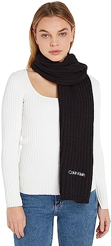 Calvin Klein Damen Schal Oversized Knit 30x180 Baumwoll-Mix, Schwarz (Ck Black), Onesize