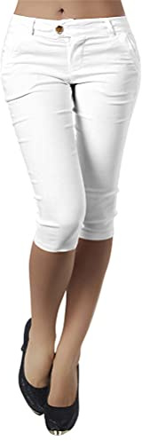ORANDESIGNE Femme Capri Jean Pantacourt Taille Haute Femmes Capri Pantalon Jeans à Grandes Tailles C Blanc S