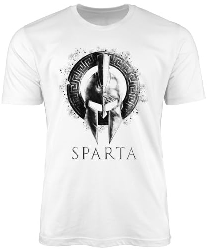 Neverless® Camiseta para hombre con estampado de Sparta casco de guerrero Warrior, corte ajustado, estilo urbano, Sparta Weiß Weiß, L