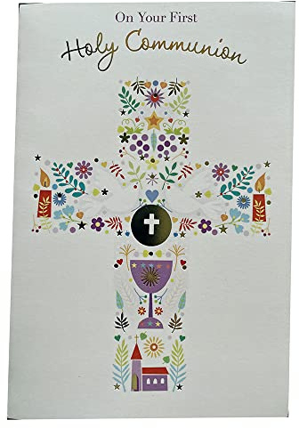 On Your First Holy Communion Card Cross Church Goblet Lovely Verse
