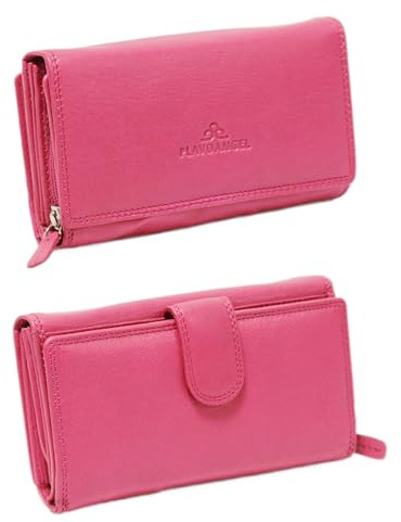 irisaa Damen Leder Wild Geldbörse, Portemonnaie Lang Geldbeutel,RFID Schutz 21 Kartenfächer, Brieftasche Groß, Vintage Design Used Look, Damen Tasche:weich Rosa