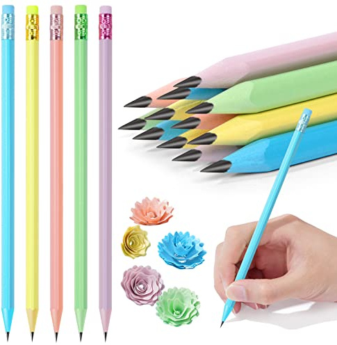 AUAUY 12 stycken flerfärgade blyertspennor med suddgummi, av tråd, svart gruva, grafitpennor för barn, studenter och vuxna