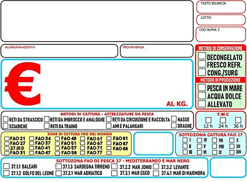KIT 100 pezzi CARTELLINI personalizzabile - PESCHERIA mod. 3 - Etichetta segnaprezzo Cartoncino prezzo ideale per professionisti (85X55)