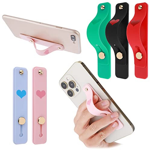 Cobee Phone Loop Finger Holders, 5 Pcs Phone Strap Grip Holder Telescopic Cell Phone Stands Universal Silicone Colorful Phone Grip Stand Compatible with Most Smartphones, Tablets(Love Heart)