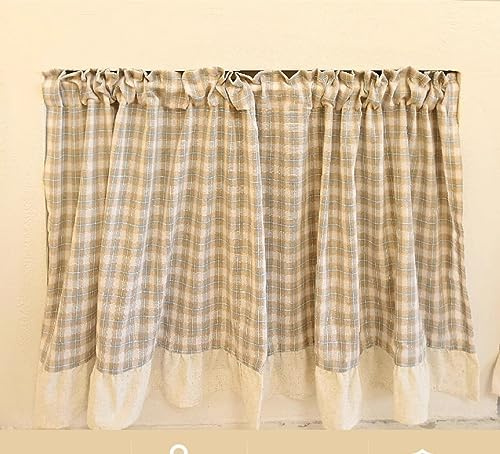 izielad Tenda Corta Stile Rustico Tende da Cucina Moderne Tenda da Bistrot Mantovana Finestra a Pannello Tende Corte a Quadri LxA 135x80cm