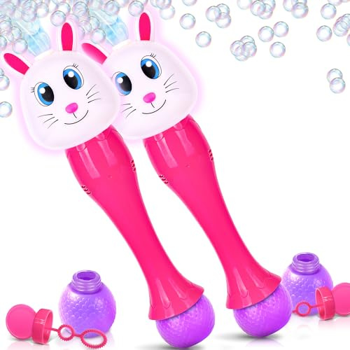 ArtCreativity Easter Bunny Bubble Wand (2 Pack), Easter Basket Stuffers for Toddler, 14 Light Up Automatic Bubble Maker with LED & Music, Bubbles for Kids, Toys for Toddlers 1-3