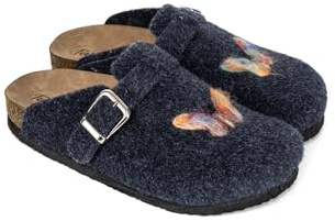 Terlik Sabo Suela de Corcho ST1071 Zuecos de Fieltro Pantuflas Zapatos Sabot, Mujer, Mariposa Azul Marino, EU 40