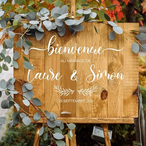 Señal De Bienvenida Personalizada Francesa, Pegatina For Fiesta De Boda, Señal De Entrada De Boda, Señal De Boda De Madera Personalizada, Nombre, Fecha Opcional, Boda Personalizada, Boda Bricolaje(J s