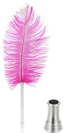 PATIKIL Fjäder kulspetspenna, 0,5 mm fluffig vintage bläckpenna raffinerad pläterad stav fjäderpenna med stativhållare för kalligrafi skrift signatur gäst bröllopspresent, rosenröd