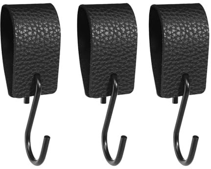 Dewocke S-Shaped Leather Hook, Set of 3 PU Leather Hooks, Black S-Hook for Hanging Coats, Bags, Towels - Stylish Home Organizing Accessory, Coat Hook for Bathroom, Bedroom and Office