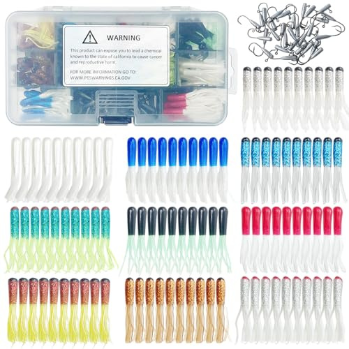 L PATTERN 131/61PCS Angelköder mit Jigkopfe, Gummiköder Crappie Tube Bait Set Gummifische Jigs für Barsch Forelle Köder Set, 131PCS Set