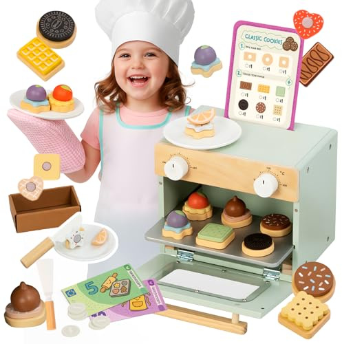 Nene Toys Pasticceria di Biscotti in Legno per Bambini 3+ Anni – Set Completo con Mini Forno, Menù & Soldi Finti – Gioco di Ruolo Educativo & Primi Calcoli – Regalo 3–6 Anni