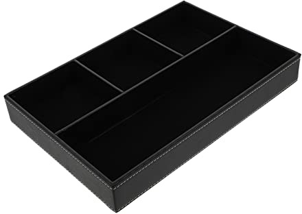 OUNONA Household Desktop Clutter Organizer Basket Multi Compartment Storage Box for Cutlery Keys Jewelry and Accessories Black Leather Like Finish with Smooth Edges for Home and Office