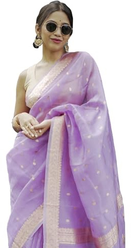 Sugathari Sari da donna Lavander Banarasi Kanchipuram Art in seta per donne, tradizionale sari per matrimoni e feste, con blusa, sari etnico indiano di seta per sposa, festivo (UM-260), Lavanda