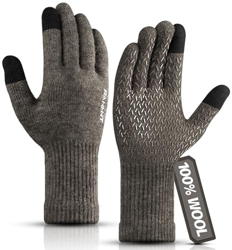 Rahhint Guantes Invierno Termicos Tactiles Mezcla Lana Alpaca y Merino Punto Finos Cómodos Hombre Mujer Unisex para Smartphone Ciclismo Running