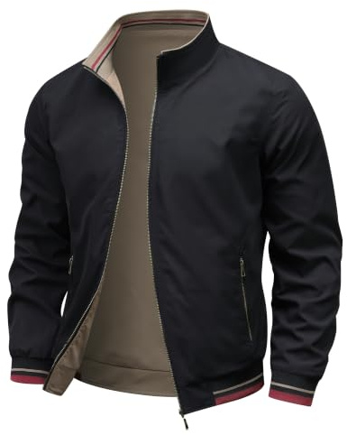 LY4U Men’s Reversible Jacket Lightweight Windbreaker Stand Collar Outdoor Coat with Zipper Pockets