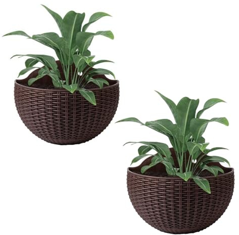Vaso Fiori Sospeso Parete Finto Rattan, 2 Pezzi Vaso Semicerchio Appendere Muro, Fioriera Sospesa Semicircolare , Portapiante Decorativo Per Balcone Recinzione Interno Regalo, Abitanti Balconi