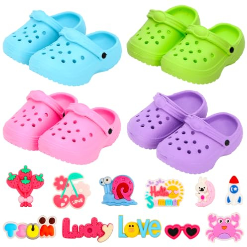 Miunana 4 Doll Shoes 8 Decor Pins DIY Accessories for 14-18 Inch Baby Dolls