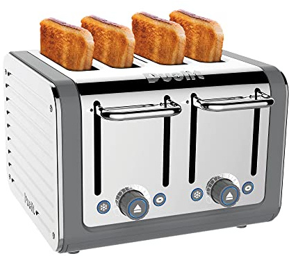 Dualit Architect 4 Slice Toaster | Stainless Steel With Grey Trim|Extra-Wide Slotsâ€“Peek And Pop Functionâ€“Patented Perfect Toast Technologyâ€“Matching Kettle And Sandwich Cage Available | 46526