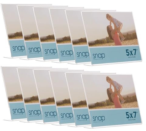 Snap 7x5 Clear Acrylic Self Standing Photo Frame, Set of 12