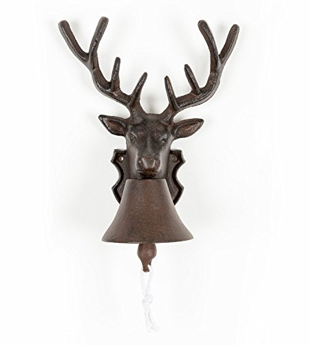 HOMESCAPES Traditionelle Türglocke Gusseisen Hirsch-Kopf in Rost-Optik braun, 22x27 cm