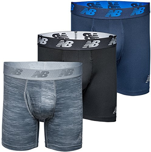 New Balance Men's Performance Boxer Briefs with Fly, Breathable Stretch Underwear, Moisture Wicking, Soft Waistband (3 Pack), Black/Black/Black, Small