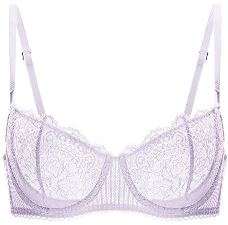 DOBREVA Women's Lace Balconette Bra Half Cup Non Padded Push Up Underwire Sheer Bras Lilac 38C