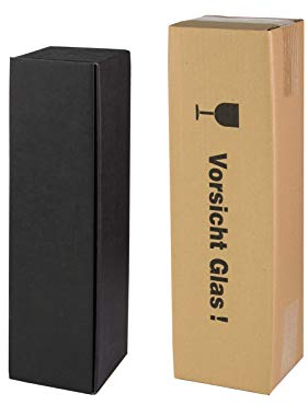 10x Versand-Set/ 1er Flaschen Geschenkkarton Schwarz Leinenoptik+ Versandkarton