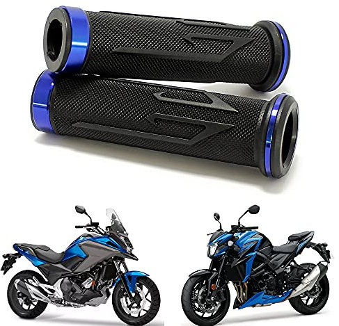 7/8 Motorcycle Hand Grips, Aluminium Motorcycle Rubber Grips for CBR Shadow Ninja GSXR YZF (Blue)