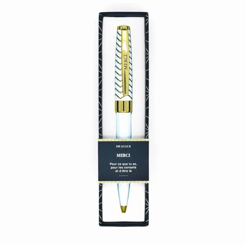 DRAEGER PARIS 1886 - Stylo Bille Rétractable Bleu & Or Merci avec Mine Noire - Cadeau Personnalisé pour Collègue, Maîtresse, Manager - Livré en Boîte Cadeau Élégante