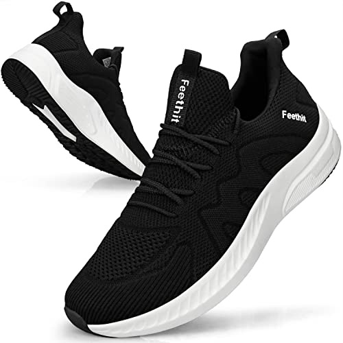 Feethit Herren Sneaker Lauf Sportschuhe Scuhe rutschfest Schwarz Weiß 41