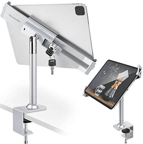 AboveTEK Tablet-Halterung mit Diebstahlschutz, 360/320 Grad drehbar, abschließbarer Tablet-Sicherheitsständer, Schloss, Tischklemme, passend für 7 bis 11 Zoll iPad Fire, Microsoft Galaxy Tab, Google