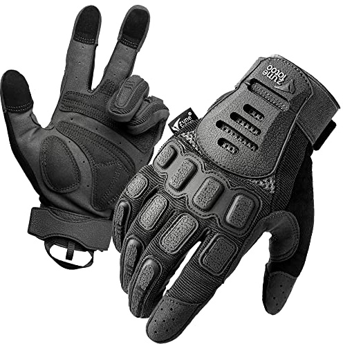 ZUNE LOTOO Tactical Gloves for Men, Black Touchscreen Motorcycle Gloves with TPR Finger Impact Protection & Leather Palm Padded for Airsoft Paintball Heavy Duty Work Dirtbike Motorbike Large