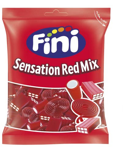 Fini Sensation Red Mix | Surtido de Regaliz Rojo en Forma de Ladrillos, Tacos y Espirales | Geles Dulces | Golosinas y Chuches para Cumpleaños, Navidad, Halloween y Regalos - Bolsa 500 gr