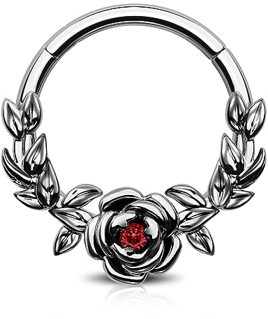 Jewseen Halloween Septum Piercing 16G Scharnier Segment Ring Rose Knorpel Ohrringe 316L Edelstahl Daith Piercing 8mm 10mm, 10 mm, Edelstahl