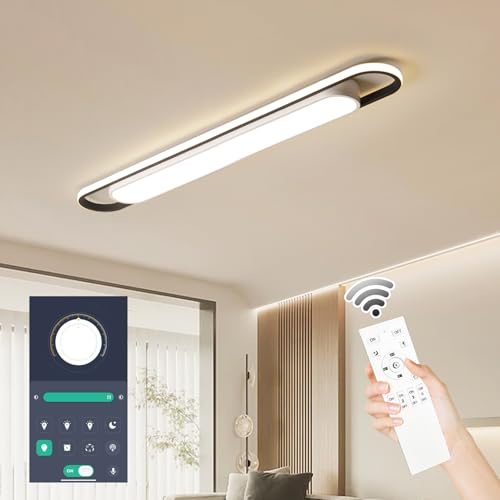 Modern Smart LED Linear Ceiling Lights Dimmable LED Ceiling Lamp with Remote Control 4ft Acrylic Flush Mount Ceiling Lighting Fixtures for Living Room Kitchen Dining Room (6-58) x2W (122CM)