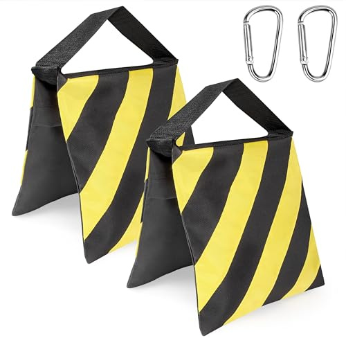 Newellsail Sacs de Sable pour Photographie Sac de Sable Vide avec Mousqueton Sacs de Poids Robustes pour Supports d'éclairage, Support de Perche, Trépied 2 Pièces (Rayures Jaunes et Noires)
