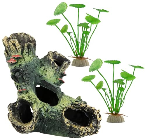 ZGDEIWGF 1 cabeza de árbol, 2 plantas acuáticas artificiales, decoración de acuario, decoración del paisaje del acuario, decoración del hogar