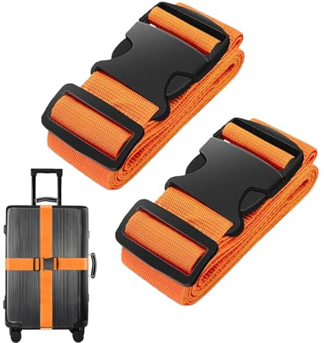 Luggage Straps for Suitcase Heavy Adjustable Suitcase Straps with Quick Release Buckle Suitcase Identifier Bands for Travel Case Non-Slip Travel Belt Travel Accessories (Orange, 2pcs)