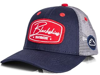 Blackskies® Race baseballkeps för barn | Justerbar barnkeps för pojkar och flickor, snygg mössa, cool mössa, födelse, dop, toppmössa, Mörkblå-grå-röd, M
