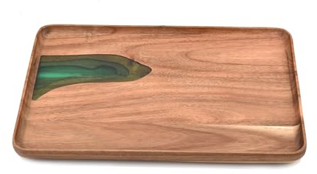 Guowall Serviertablett aus Akazienholz, Grün Epoxidharz, für Partys und Tisch Deko, Deko Tablett, 30x20x2cm