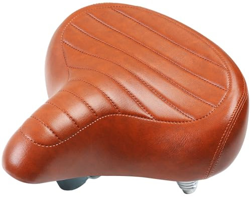 MaxEarn Sattel Fahrradsattel für Herren & Damen, Breit Weich Retro Fahrradsitz, Bequemer Fahrrad Sattel mit Stoßfestem Feder Kloben, Ersatz Fahrradsättel für Cityrad, Mountainbike, Ebike, Braun