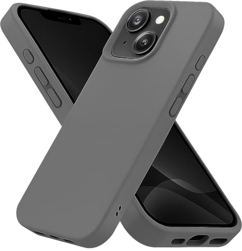 POINT&GO Coque iPhone 12/12 Pro Gris avec coins renforcés – Silicone liquide premium ultrafine et légère, toucher soyeux antidérapant, finition mate, protection 360° pour l'appareil photo et l'écran