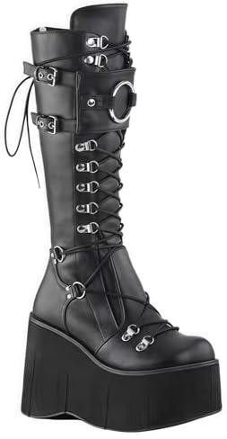 FQLGJMY bottes de Combat Punk Goth Mid mollet bottines de moto avec boucles en métal pour l’automne hiver