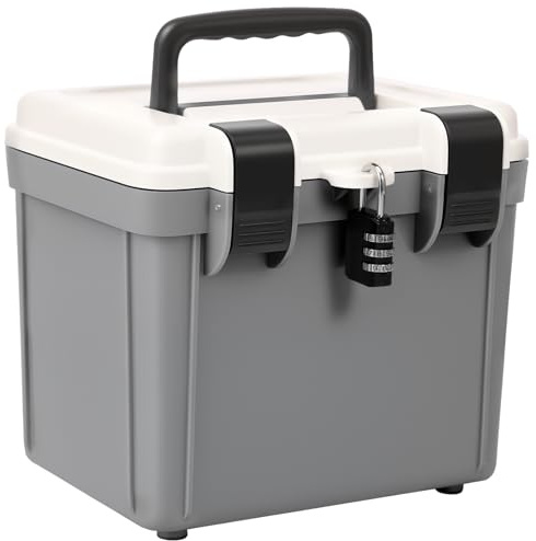Eyoulife Scatola richiudibile, 21,5 x 18 x 19 cm, 4 l, con manico, serratura a combinazione, portatile, richiudibile, per conservare medicine, telefoni cellulari, snack, oggetti di valore (grigio)