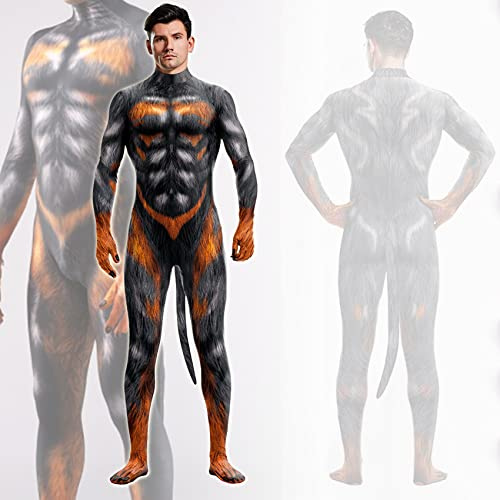 Herr Halloween-kostym Djurtryck Cosplay Bodysuit Jul Maskeradkostym Temafest Maskerad Jumpsuit Barn Vuxna Karneval Maskeradkostym Med Svans,Werewolf-Kids/M